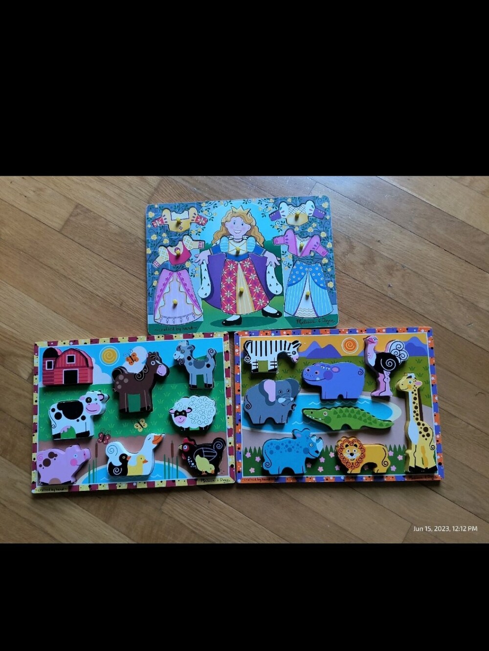 3 Melissa & Doug Wooden Animal & Dress-Up Puzzle Chunky (1) Knobs GUC